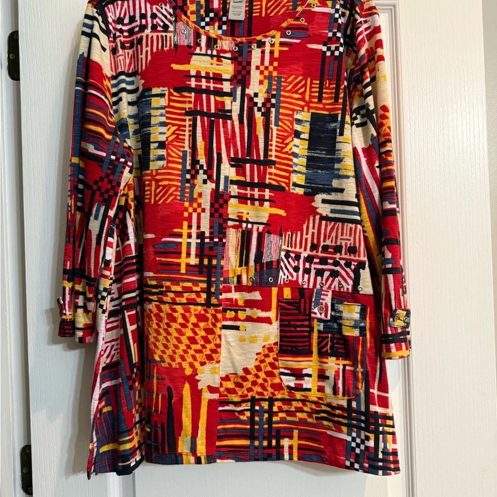 Multiples Multicolor Abstract Stretch Tunic - Picture 1 of 5